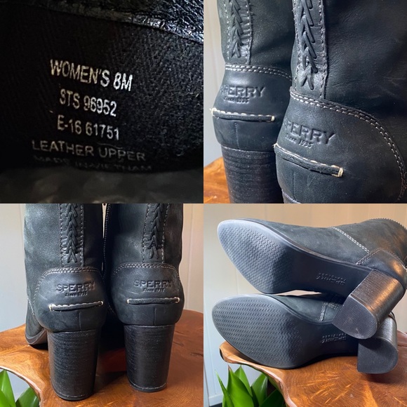 Sperry Black Leather Heeled Zippered Boots size 8 chunky heel Like new - Picture 6 of 9